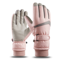Ski gloves female winter plus thickening warm and waterproof anti-skating waterproof can touch screen cycling battery car cotton gloves male
