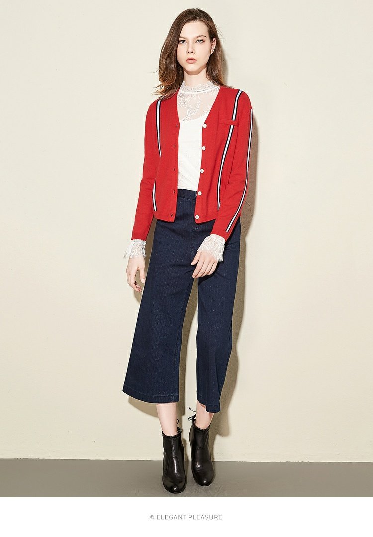 JUZUI / 玖 姿 2017 áo len dài tay mới mùa thu cardigan nam