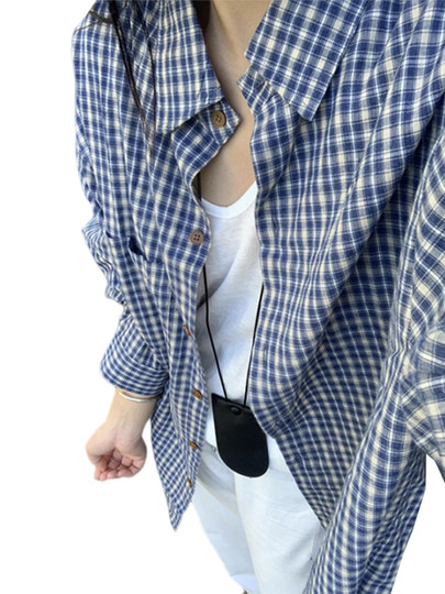 La Chapelle blau kariertes Langarmhemd Damen Herbst und Winter 2025 neuer Stil Lazy Style Hemdjacke Schlankheitsoberteil