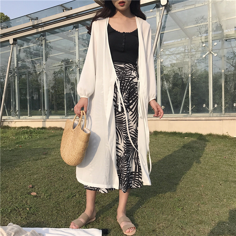 防晒衣女中长款2017夏季度假旅游柔美雪纺开衫长袖空调衫蕾丝宽松
