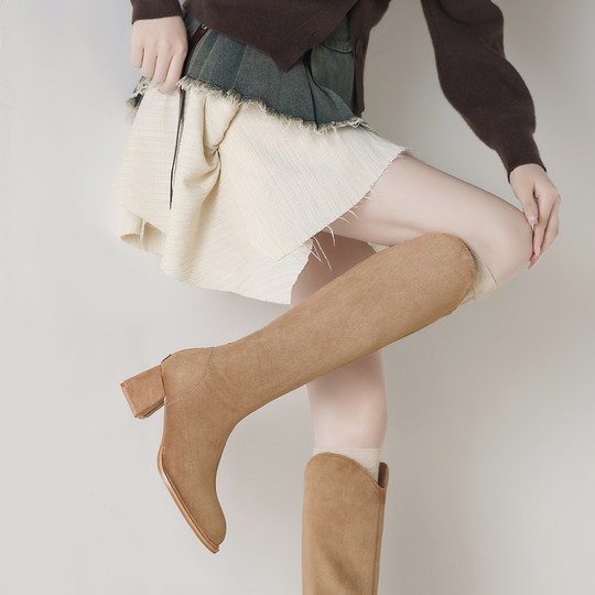 Sheepskin Version of the Super Stylish V-Cut Long Boots for Women, 2025 New Autumn and Winter Elegant High-Heeled High Boots