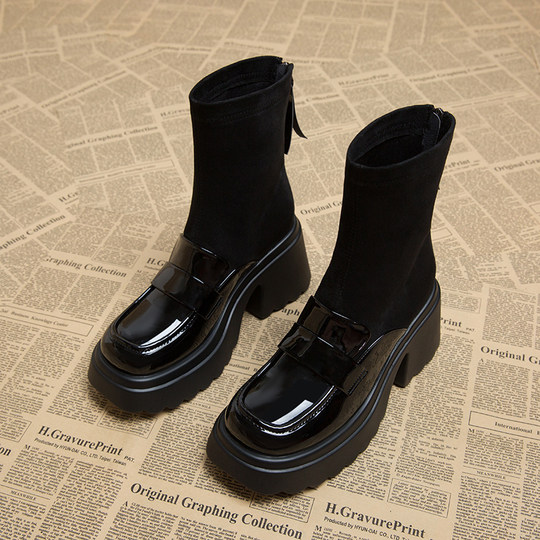 Platform Thick-Soled Short Boots for Women 2025 New Autumn and Winter High-Heeled Suede Petite Internet Celebrity Spring and Autumn European Style Martin Boots