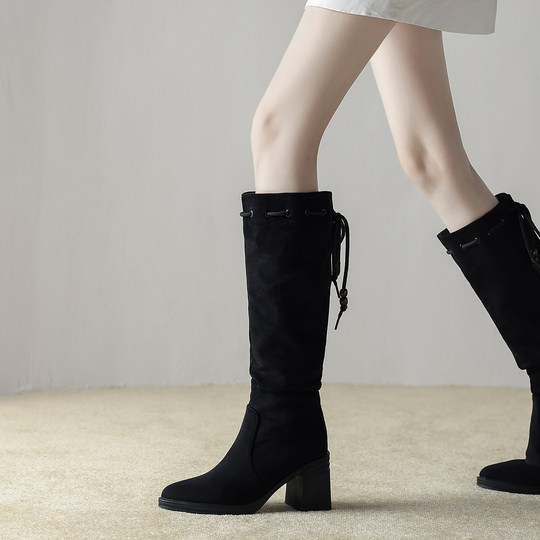 真皮巨好看早秋高跟超火绝美长筒靴女2025秋冬款弹力瘦瘦高筒长靴