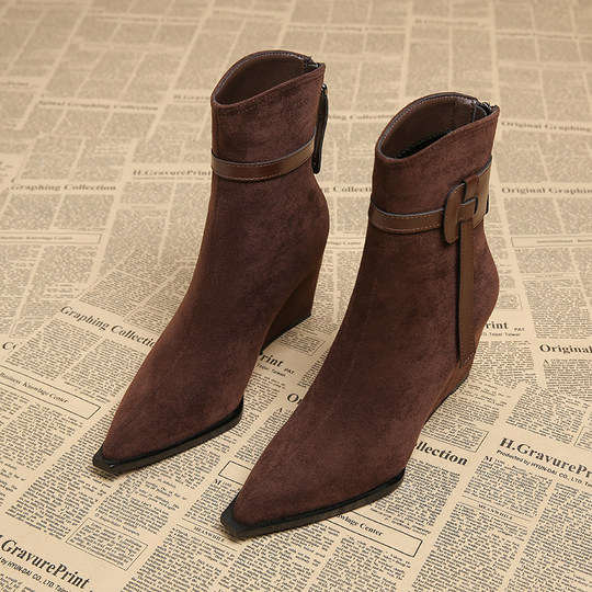 Genuine Leather Wedge Heel Height-Increasing Early Autumn Stylish Short Boots 2025 Autumn and Winter Stunning French Socialite Women's Boots