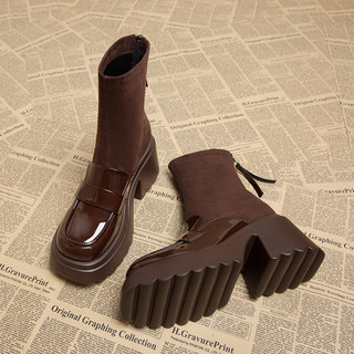 Platform Thick-Soled Short Boots for Women 2025 New Autumn and Winter High-Heeled Suede Petite Internet Celebrity Spring and Autumn European Style Martin Boots