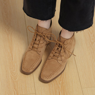 Sheepskin Version of the Super Stylish Short Boots for Women, 2025 Autumn and Winter New Square-Toed Slim High-End Fashion Martin Boots