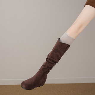 Genuine Leather Inner Height-Increasing Knee-High Pleated Long Boots for Petite Women, 2025 Autumn and Winter European and American Style High Boots