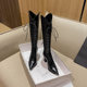Genuine Leather, Very Stylish and Elegant, High-Heeled Pointed-Toe French-Style Long Boots for Women, 2025 Autumn and Winter V-Cut High Boots