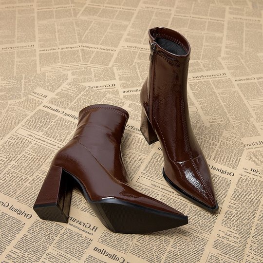 Genuine Leather, Very Stylish and Fashionable High-Heeled Short Boots for Women, 2025 Autumn and Winter New Style, European and American Style, White Elegant High-Heeled Shoes