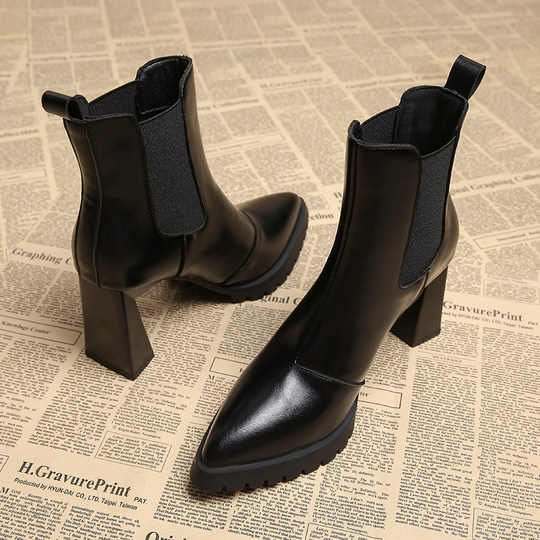 Genuine Leather, Very Stylish French Pointed-Toe Early Autumn High-Heeled Ankle Boots for Women, 2025 Autumn and Winter New Chelsea Style High-Heeled Shoes