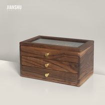 Black walnut solid wood jewelry box high-end Japanese-style wooden multi-layer large-capacity jewelry necklace earrings hand jewelry storage box