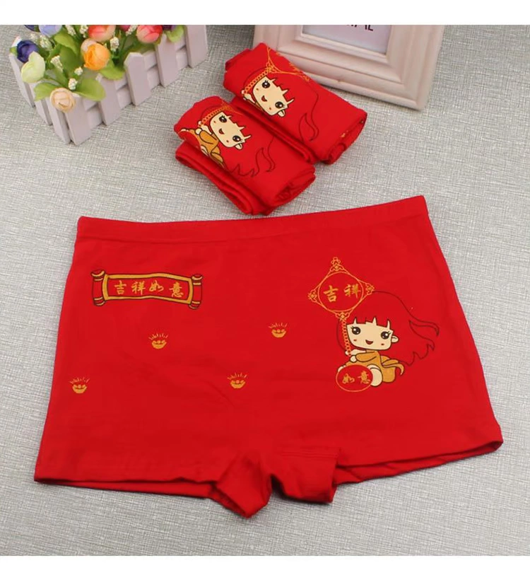 Zhongda Tongben Years Quần lót cotton 6-8-10 Cô bé Quần lớn màu đỏ 15 Cô gái Cotton Boxer Quần short