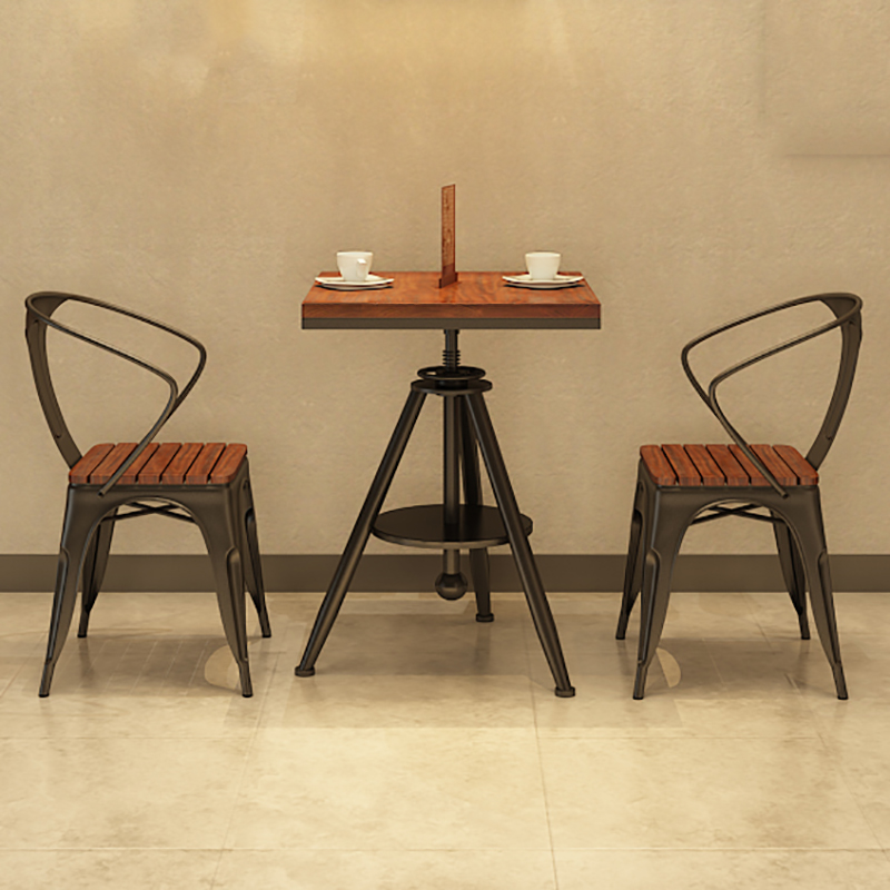 (Liftable) solid wood dining table and chairs Combined catering shop Commercial café Milk Tea Shop Small Square Table And Chairs 1055-Taobao