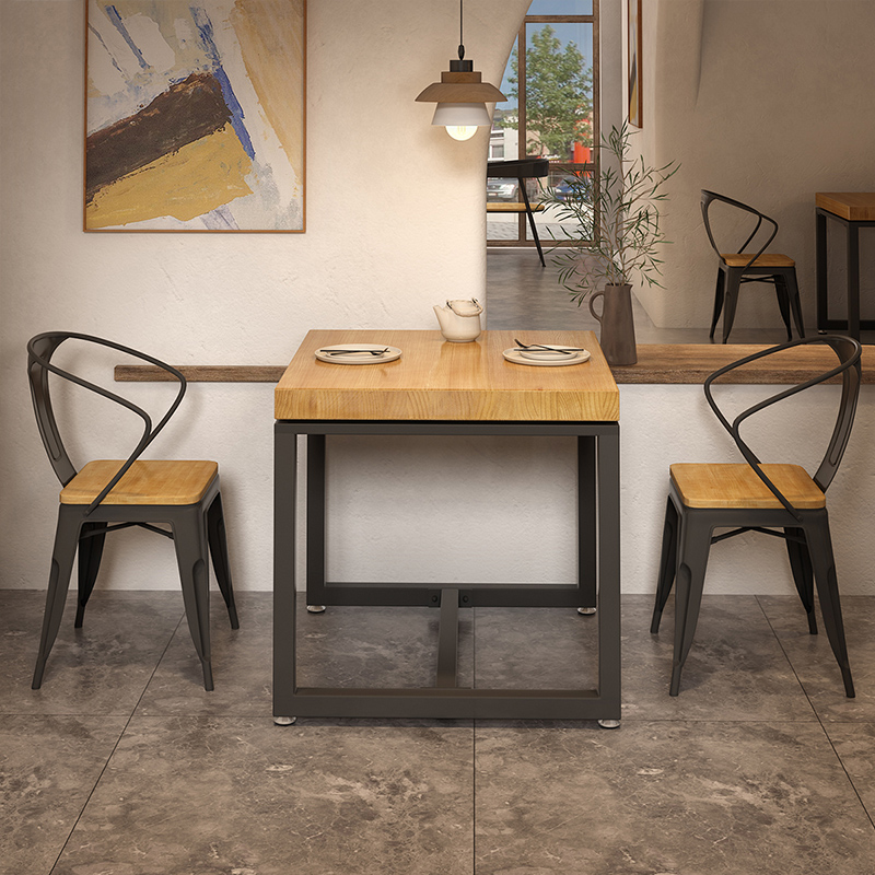Industrial Wind Iron Art Solid Wood Hotel Dining Table And Chairs Combine Casual Afternoon Tea Small Square Table Square Table 1013-Taobao
