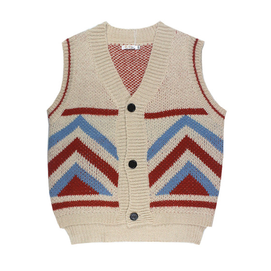 2023 autumn and winter new retro contrast color knitted sweater vest women's all-match mid-length loose waistcoat small cardigan