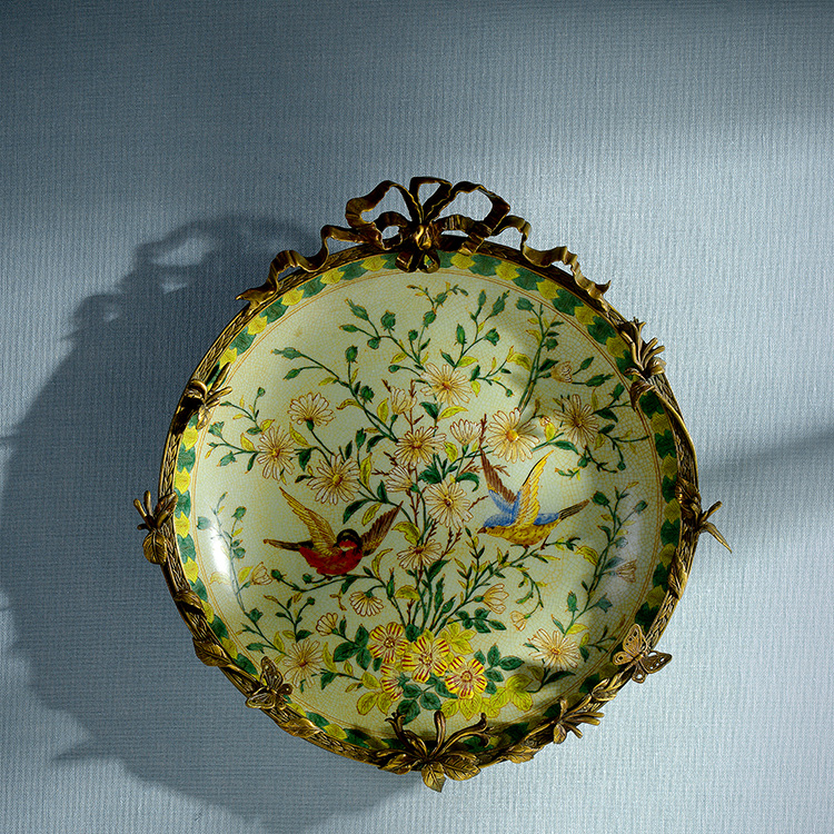 European living room Ceramic decoration hanging American pure copper model room Home decoration Atmospheric decoration Copper plate pendant