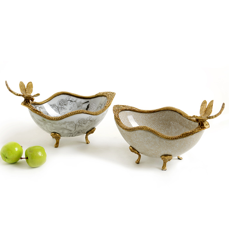 American extravagant soft-loaded ceramic inlaid copper candy small fruit pan autorique tea table living room home fruit tray hem