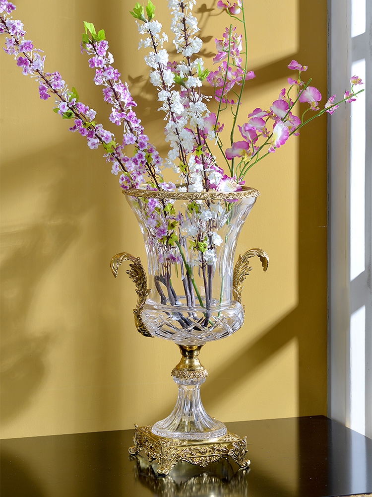 European American crystal with copper vase flower flower arrangement high-grade luxury ornaments Living room entrance home craft furnishings