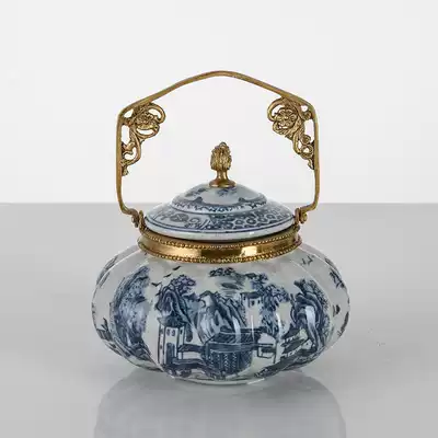 Modern Chinese decoration Melon-shaped carrying pot decoration Ceramic inlaid copper living room exhibition hall soft decoration design ornaments