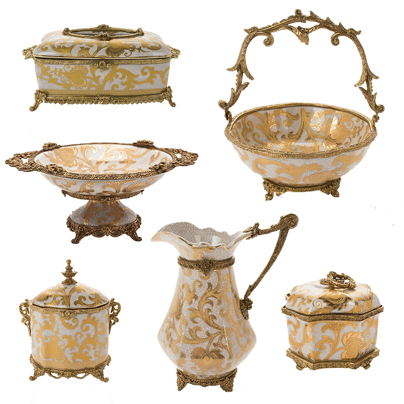 European American ceramic with copper fruit plate vase decoration altar decoration High-end luxury villa soft decoration decoration