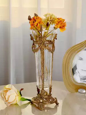 European American crystal glass inlaid copper small flower vase home accessories decoration decoration decoration living room luxury flower Ware
