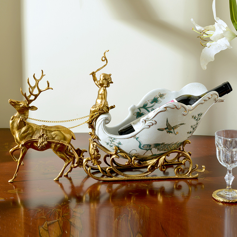Eurostyle Sledge Deer Car Wine Rack Fruit Pan Dining Room Dining Room Table Pendulum Pieces Ceramic Inlaid Copper Pendulum Decoration Craftsmanship Gift Pendulum Decoration
