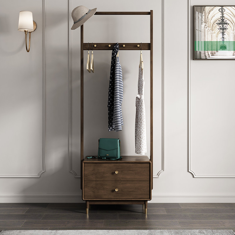 Medieval solid wood hanger home floor simple shelf bedroom retro wabi sabi wind clothes hanger coat rack - Taobao