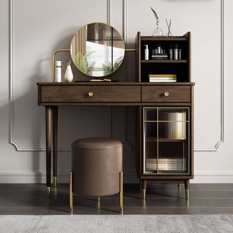 Medieval solid wood dressing table bedroom modern minimalist light luxury retro wabi sabi style small apartment boxwood dressing table table