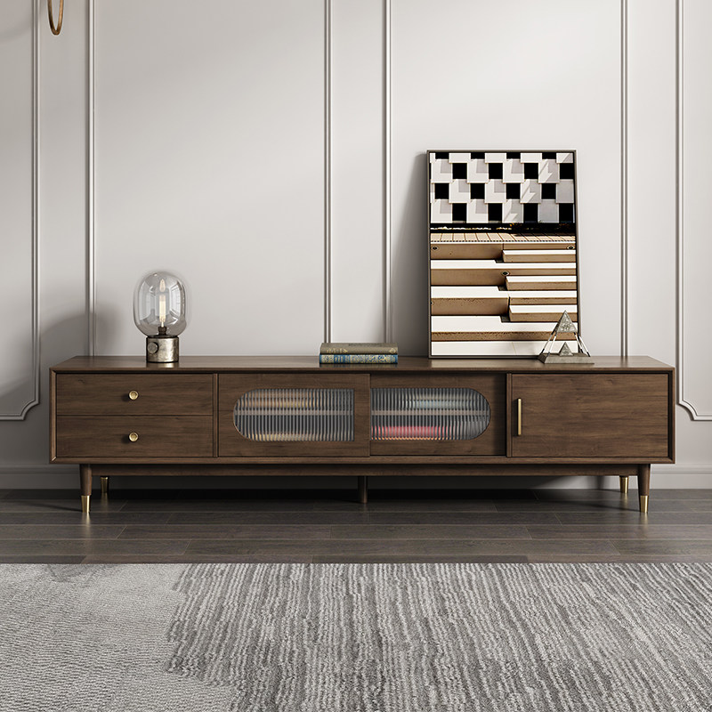 Medieval solid wood TV cabinet modern minimalist small apartment living room walnut color floor cabinet retro boxwood TV cabinet