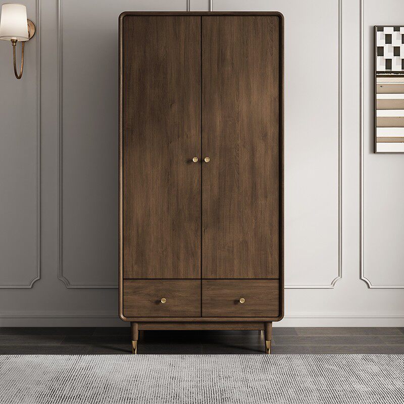 Retro all solid wood wardrobe home bedroom locker middle ancient wabi sabi wind boxwood light luxury flat open double door wardrobe