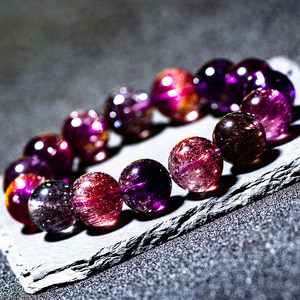 Colorful Tourmaline Bracelet with Tanzanite, Moonstone, White Tourmaline, Red Rabbit Hair Tourmaline, Amethyst, Kunzite, Larimar, and Aurora Black Tourmaline