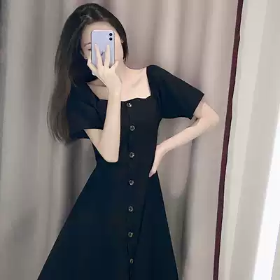 Platycodon grandiflorum French Hepburn small black dress square collar dress female temperament can salt sweet Super fairy little dress