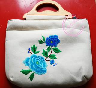 棉布羌族手工刺绣婉约手提包牡丹花