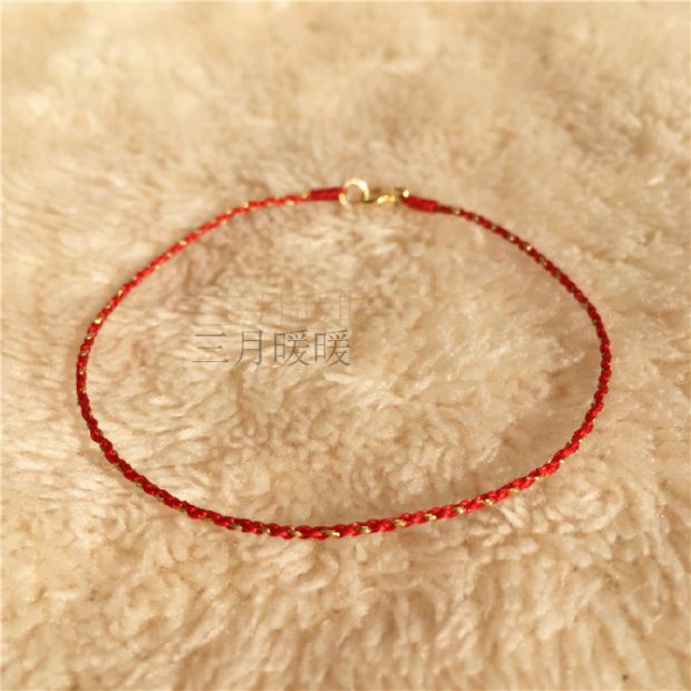 Cống hiến vàng 14k khóa vàng tự nhiên dây đỏ retro nhỏ tươi Trung Quốc gió tay vòng chân - Vòng chân vòng đeo chân nữ