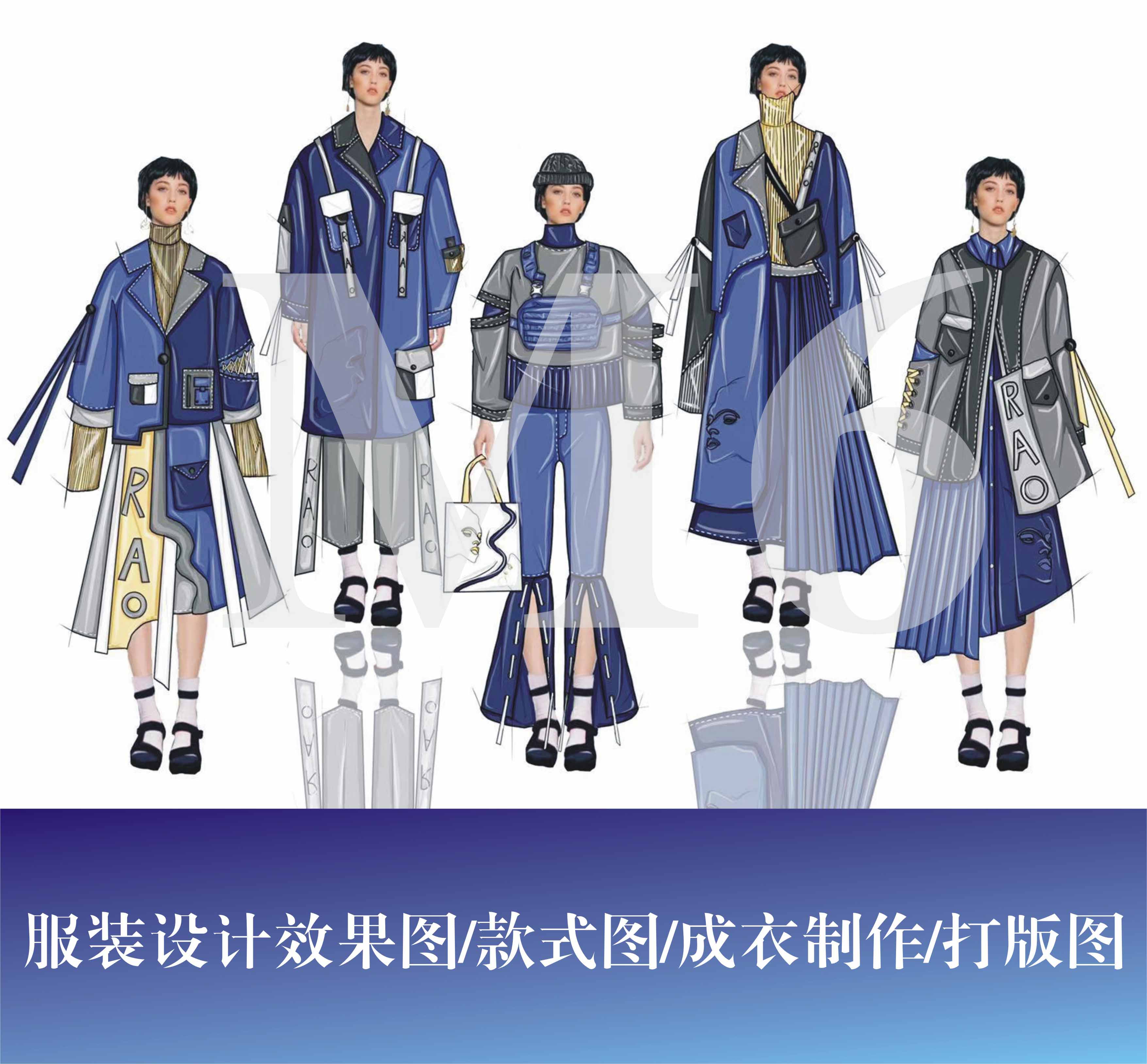 Clothing design hand drawing ps clothing renderings on behalf of the painting ai style drawings playing layout patterns clothing ready-to-wear production