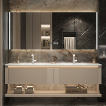 Cream style bathroom cabinet slate hot-bent integrated basin double basin wash basin cabinet combination bathroom smart washbasin cabinet