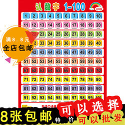 1-100 Number Wall Chart Silent Children's Chinese Pinyin Alphabet Wall Sticker Baby Literacy Early Education Sticker 0-3 ປີອາຍຸ