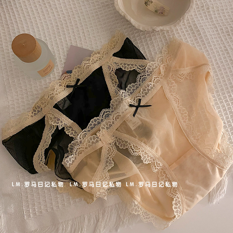 High Fork Lace Mesh Yarn Briefs Female Pure Desire Sexy Flirty Pants Woman Summer Thin middle waist pure cotton crotch Triangle pants