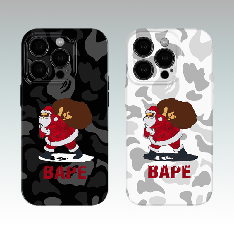 Santa Claus Bape Ape Head Trendy Phone Case Suitable for iPhone 15 Pro /14 Glossy Apple 13Promax Soft Case 12Mini Full Coverage Huawei P90/Xiaomi 14 Trendy Protective Case