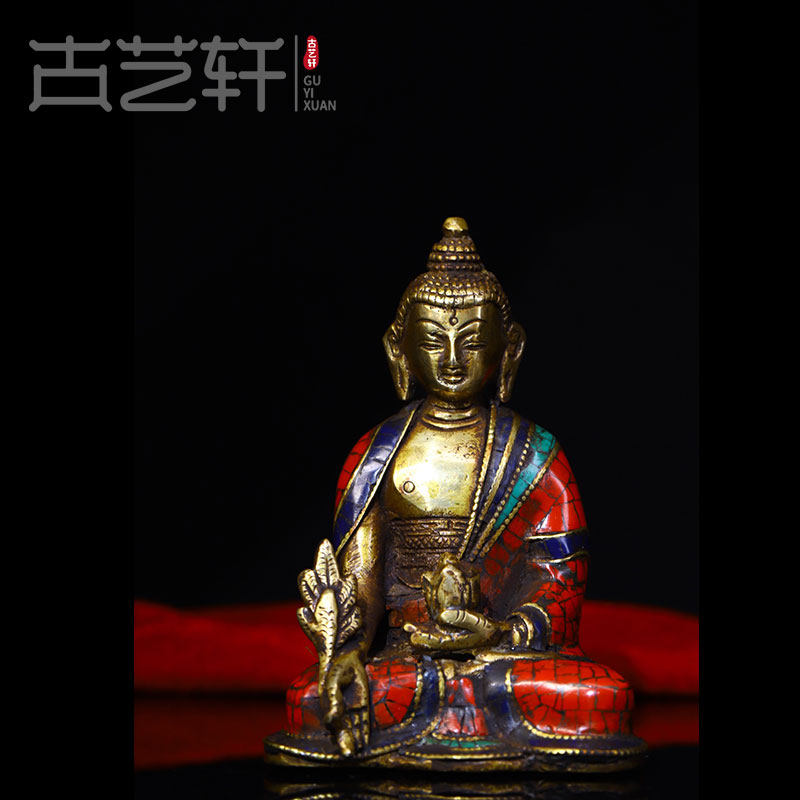 Ancient Arts Xuan Nepal Pine Stone Buddha Statue of Buddha Sakimani Buddha Handmade pure copper big day such as coming to Buddha home swing