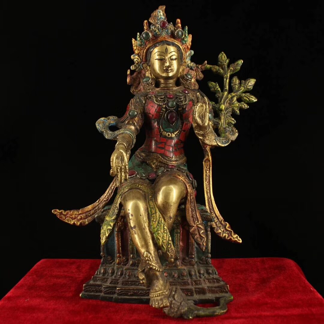 Palace Yaoxuan old pure copper hand to create a mosaic of gemstone color painting green mother