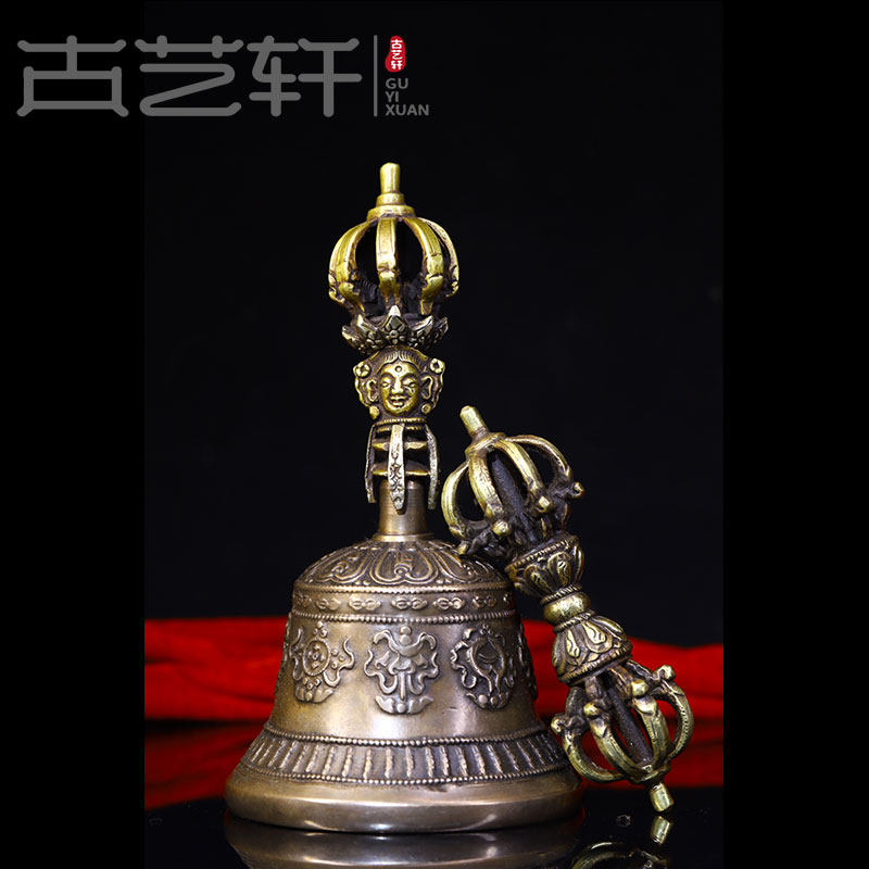 Ancient Yixuan old copper fixture Diodo Dojie Depression Magic Bell a set of copper gold diamond rings pestle