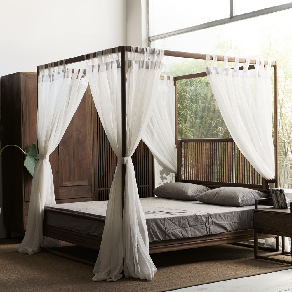 Xuanmu Zen New Chinese style Black Walnut Bedroom furniture shelf bed Pull-out bed Bedman