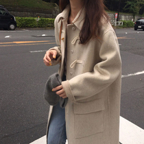 2021 The new horn button fur coats womens autumn Winter in the middle of the long section The Korean version of the Korean version of the small child