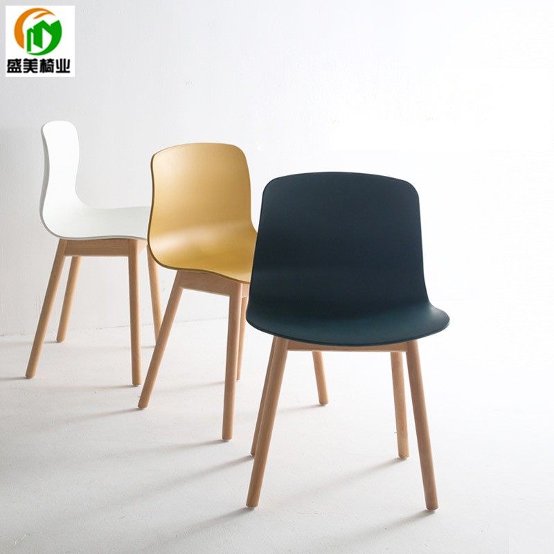 White Dining Room Chair Oak Foot Book House Office Chair Nordic Home small family dining chair Plastic seat Mind reception chair