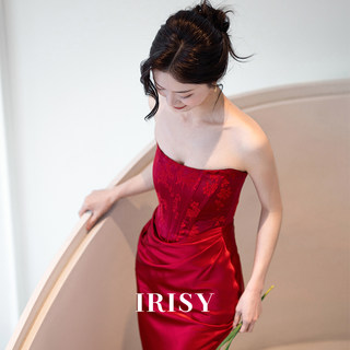 IRISY「丹雾」新娘抹胸订婚礼服酒红色轻奢结婚敬酒服气质连衣裙
