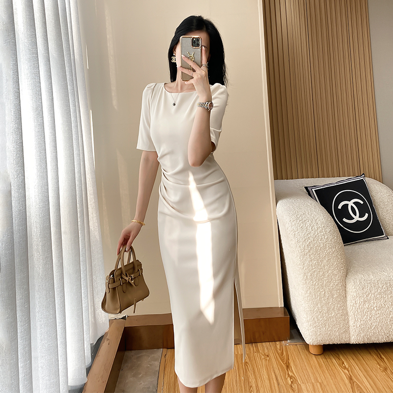 French-Style Banquet Evening Dress with Slit, White Dress for Women, New Summer Model, Noble and Elegant, Slim-Fitting White Dress French-Style Banquet Evening Dress with Slit, White Dress for Women, New Summer Model, Noble and Elegant, Slim-Fitting White Dress