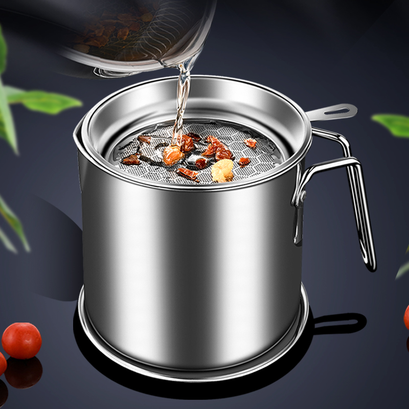 Oil filter POT HOME STAINLESS STEEL FILTER MESH WITH LID LARGE CAPACITY OIL BOTTLE KITCHEN OIL RESIDUE OIL STORAGE TANK FILTER OIL GOD