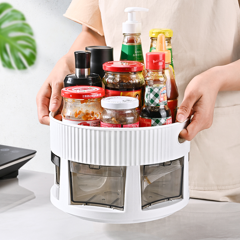 Rotary seasoning jar rack kitchen shelve Multi-functional table surface condiment containing box Spices oil salt sauce Vinegar Containing shelf