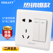 Home Type 86 Concealed Two Open Five Holes Double Control Two Open Five Holes Double 2 open 5 holes wall power socket switch